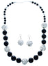 Onyx Genuine Sterling Silver Bead Necklace And Earrings Set DX116796