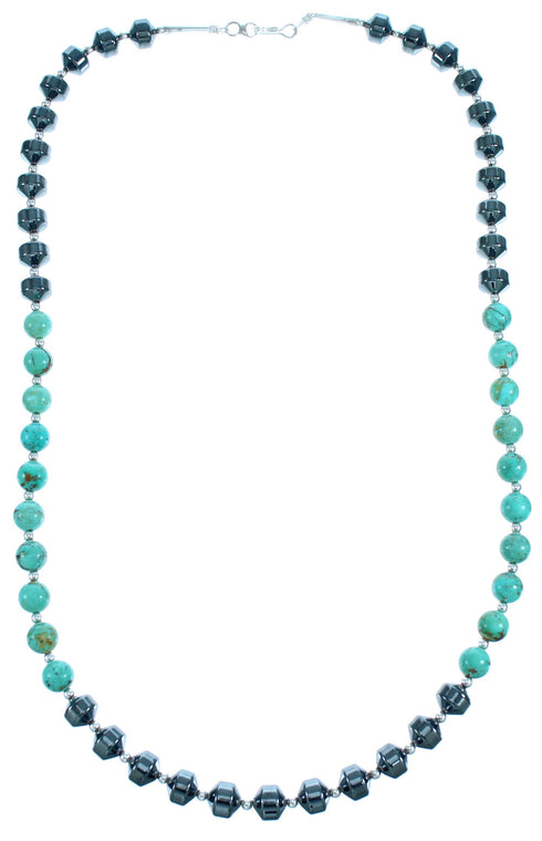 Southwest Genuine Sterling Silver Hematite Turquoise Bead Necklace DX11825
