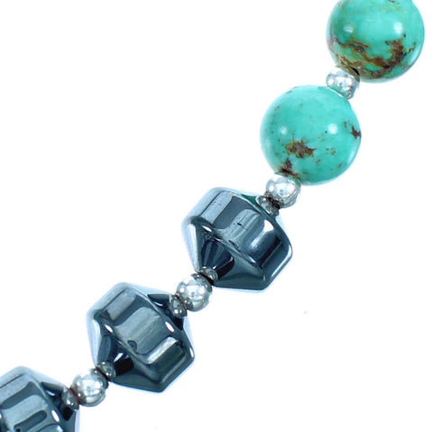 Southwest Genuine Sterling Silver Hematite Turquoise Bead Necklace DX11825