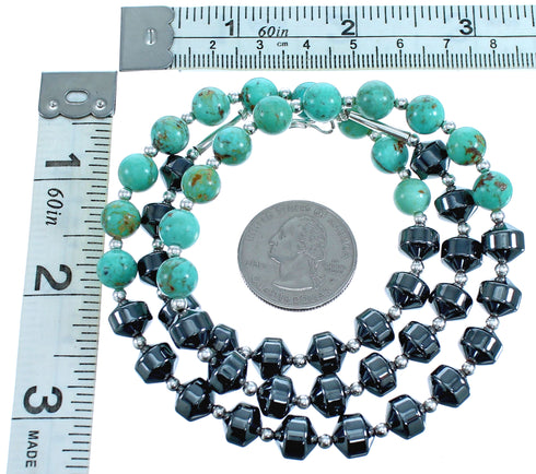 Southwest Genuine Sterling Silver Hematite Turquoise Bead Necklace DX11825