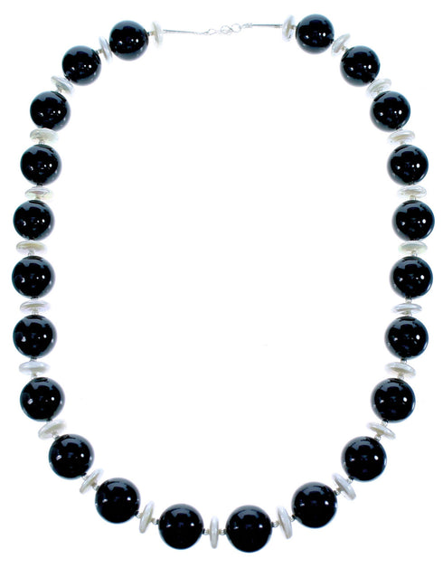 Onyx Fresh Water Pearl Sterling Silver Bead Necklace DX116855