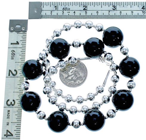 Sterling Silver Onyx Bead Necklace DX116859