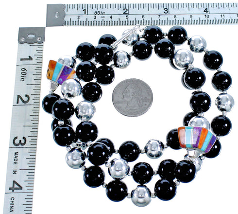 Southwestern Multicolor Sterling Silver Inlay Bead Necklace DX117070
