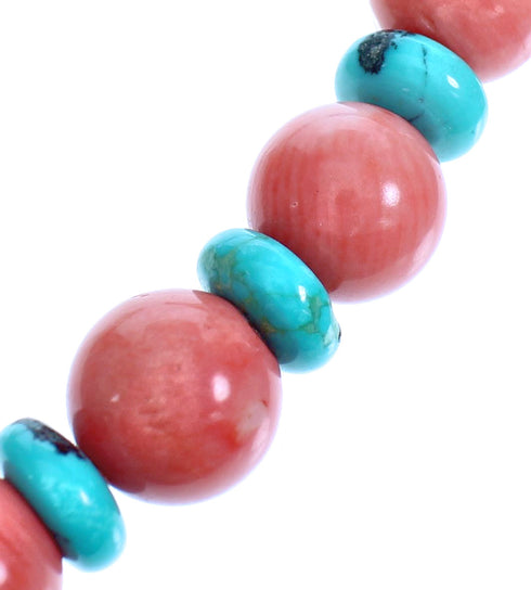 Pink Coral And Turquoise Sterling Silver Bead Necklace Set DX116942