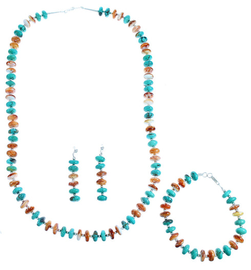 Oyster Shell Turquoise Sterling Silver Bead Necklace Set DX116954