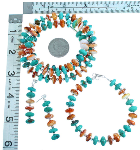 Oyster Shell Turquoise Sterling Silver Bead Necklace Set DX116954