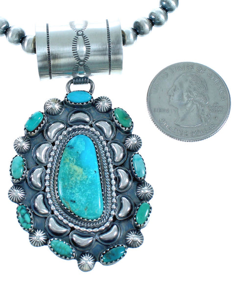 Old Pawn Style Sterling Silver And Turquoise Navajo Bead Necklace Set SX115685