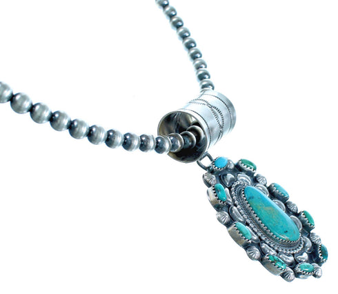 Old Pawn Style Sterling Silver And Turquoise Navajo Bead Necklace Set SX115685