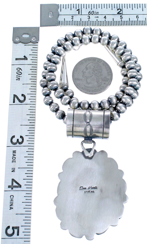 Old Pawn Style Sterling Silver And Turquoise Navajo Bead Necklace Set SX115685