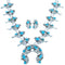 Navajo Sterling Silver Flower And Leaf Turquoise Squash Blossom Necklace Set SX115679