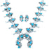 Navajo Sterling Silver Flower And Leaf Turquoise Squash Blossom Necklace Set SX115679