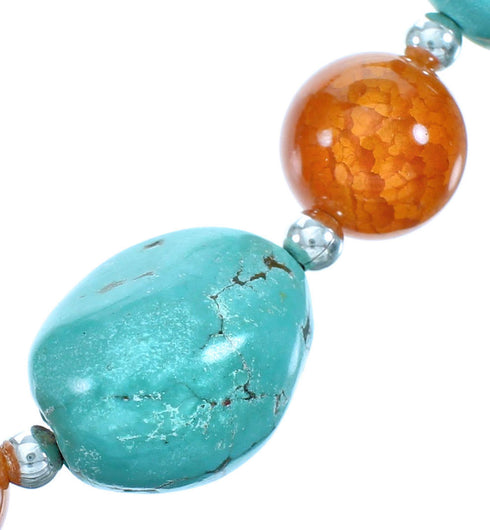 Authentic Sterling Silver Turquoise Fire Agate Bead Necklace BX116263