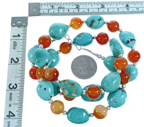 Authentic Sterling Silver Turquoise Fire Agate Bead Necklace BX116263