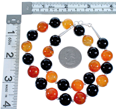 Fire Agate And Onyx Sterling Silver Bead Necklace BX116291