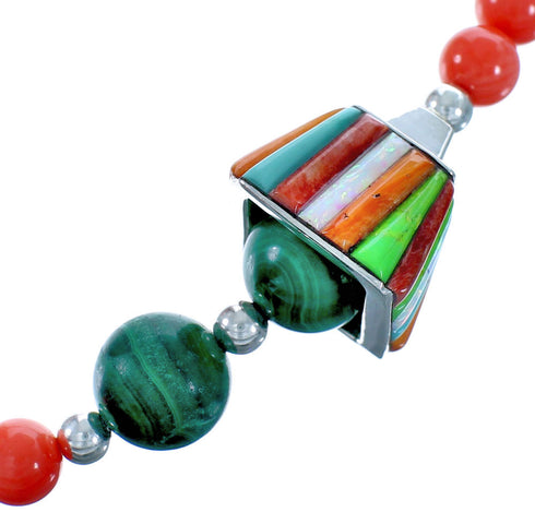Southwest Multicolor Sterling Silver Bead Necklace BX116382
