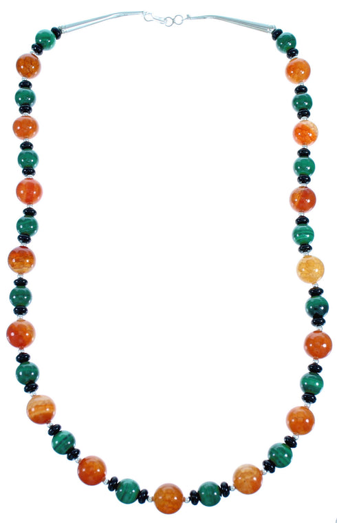 Southwestern Genuine Sterling Silver Multicolor Bead Necklace DX115886