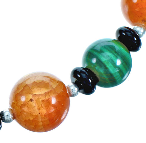 Southwestern Genuine Sterling Silver Multicolor Bead Necklace DX115886