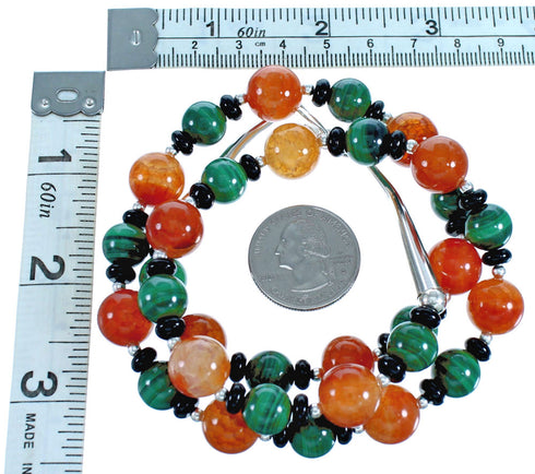 Southwestern Genuine Sterling Silver Multicolor Bead Necklace DX115886