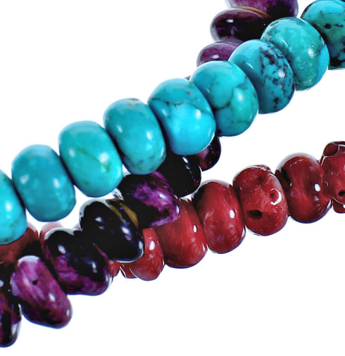 3-Strand Oyster Shell and Turquoise Genuine Sterling Silver Inlay Bead Necklace DX115903