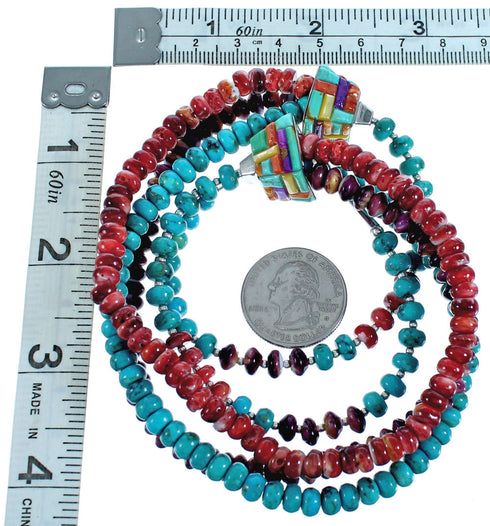 3-Strand Oyster Shell and Turquoise Genuine Sterling Silver Inlay Bead Necklace DX115903