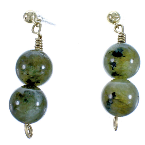 Labradorite And 12KGF Bead Post Dangle Earrings BX115897
