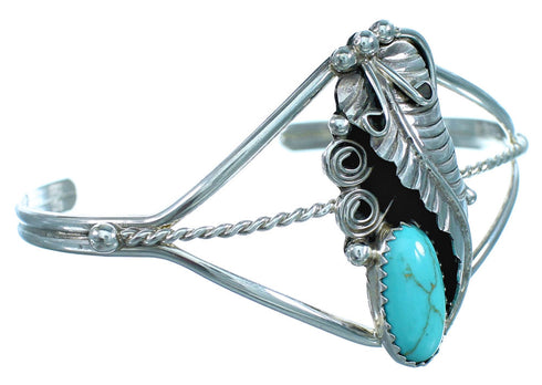 Sleek Sterling Silver Turquoise Native American Leaf Cuff Bracelet ZX116049