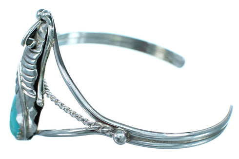 Sleek Sterling Silver Turquoise Native American Leaf Cuff Bracelet ZX116049