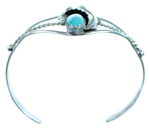 Sleek Sterling Silver Turquoise Native American Leaf Cuff Bracelet ZX116049