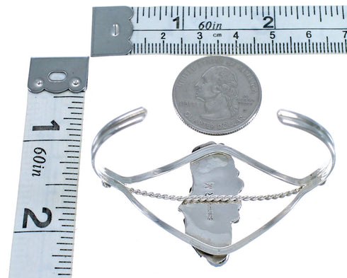 Sleek Sterling Silver Turquoise Native American Leaf Cuff Bracelet ZX116049