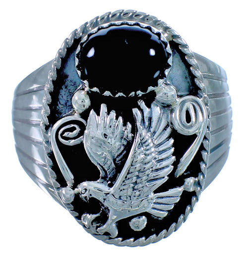 Navajo Indian Sterling Silver Onyx Eagle Ring Size 11-1/2 BX116115