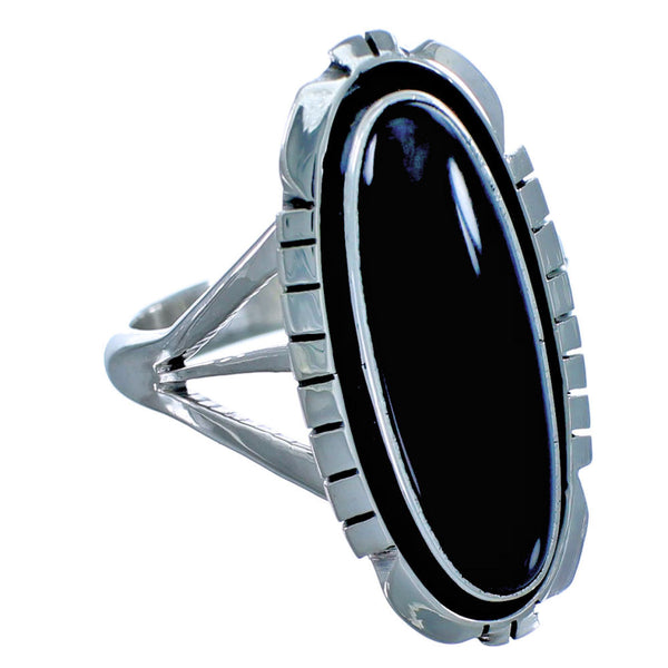 Sterling Silver Navajo Onyx Ring Size 8 DX115934