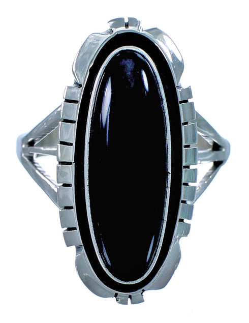 Sterling Silver Navajo Onyx Ring Size 8 DX115934