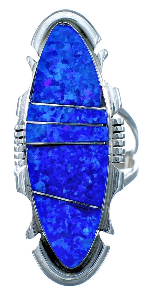 Blue Opal Inlay Sterling Silver Native American Ring Size 6 DX115939