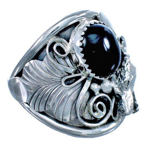 Sterling Silver Onyx Wolf Ring Size 14-1/2 DX115972
