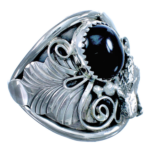 Sterling Silver Onyx Wolf Ring Size 14-1/2 DX115972