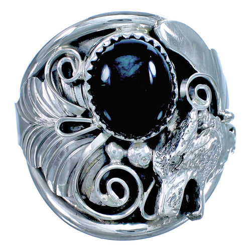 Sterling Silver Onyx Wolf Ring Size 14-1/2 DX115972