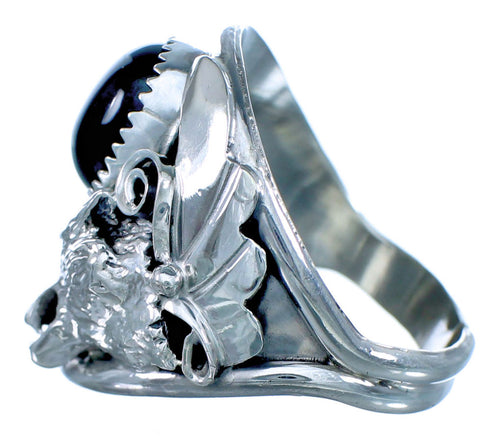 Sterling Silver Onyx Wolf Ring Size 14-1/2 DX115972