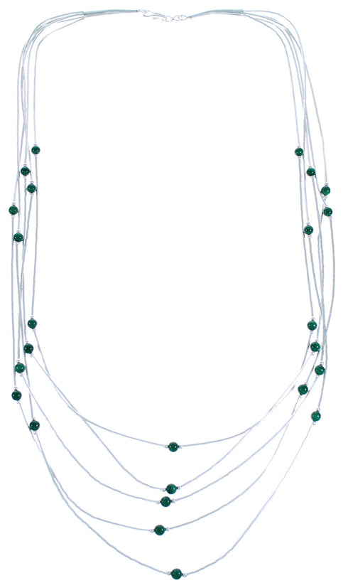 Malachite 5-Strand Liquid Silver Necklace BX116162