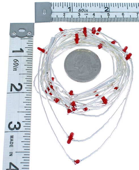 Coral 5-Strand Liquid Silver Necklace BX116176