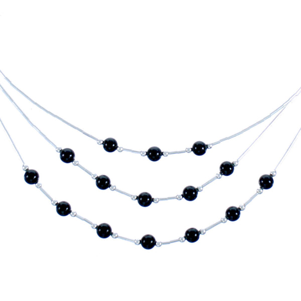 Liquid Silver 3-Strand Black Onyx Necklace BX116191