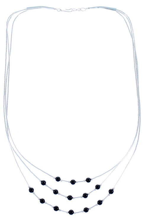 Liquid Silver 3-Strand Black Onyx Necklace BX116191