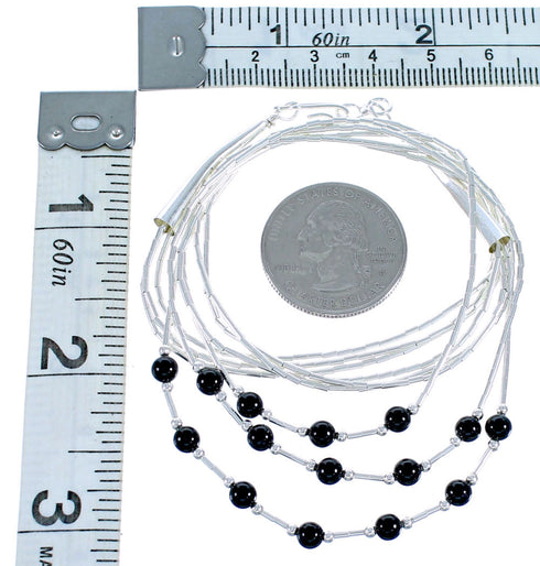 Liquid Silver 3-Strand Black Onyx Necklace BX116191