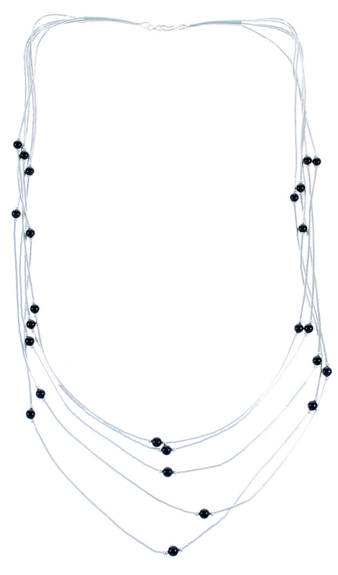 5-Strand Liquid Silver Black Onyx Bead Necklace BX116201