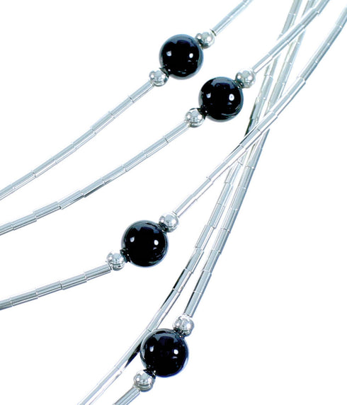 5-Strand Liquid Silver Black Onyx Bead Necklace BX116201