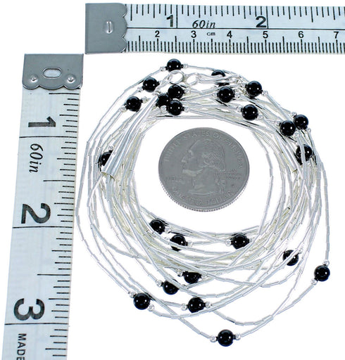 5-Strand Liquid Silver Black Onyx Bead Necklace BX116201