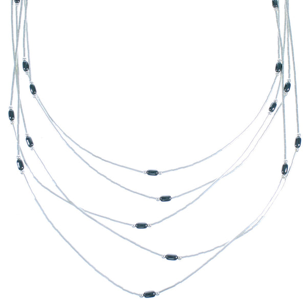 5-Strand Liquid Sivler Hematite Necklace BX116206