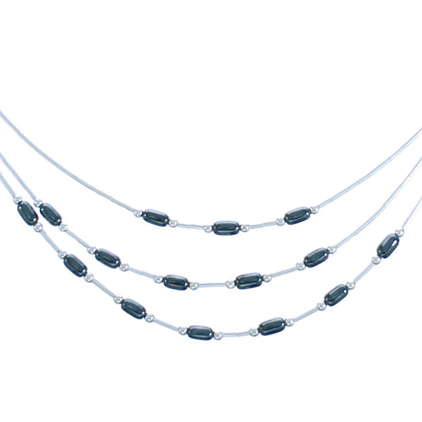 3-Strand Liquid Sivler Hematite Necklace BX116211