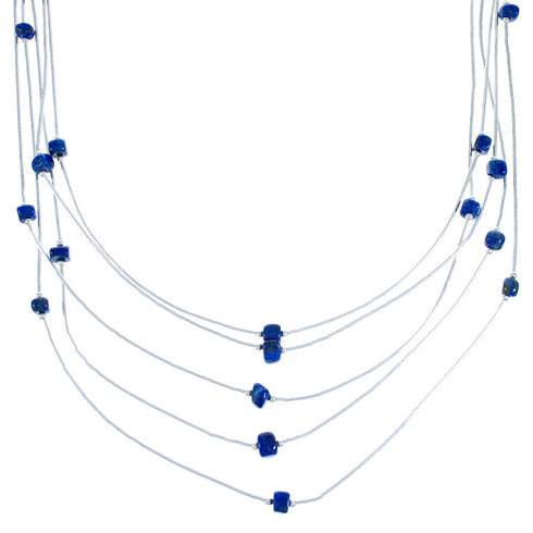 Lapis 5-Strand Liquid Silver Bead Necklace BX116232