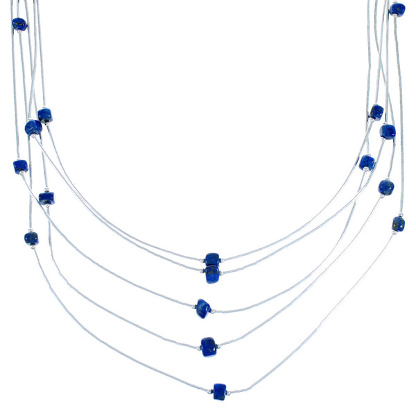 Lapis 5-Strand Liquid Silver Bead Necklace BX116232