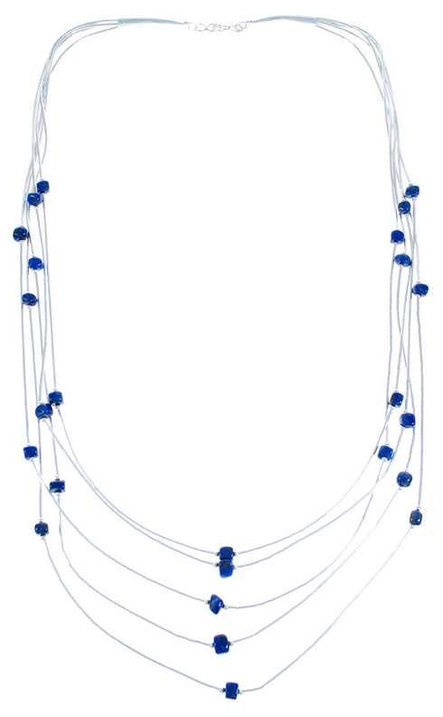 Lapis 5-Strand Liquid Silver Bead Necklace BX116232